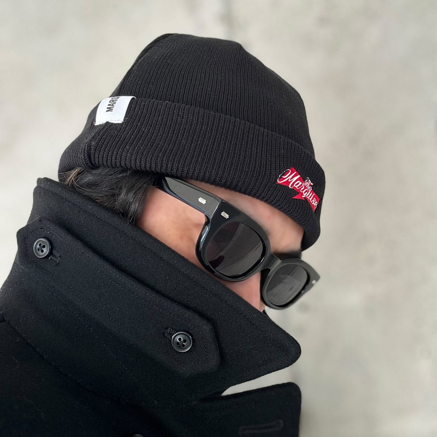 RIBBON EMB BEANIE【BLK x RED】